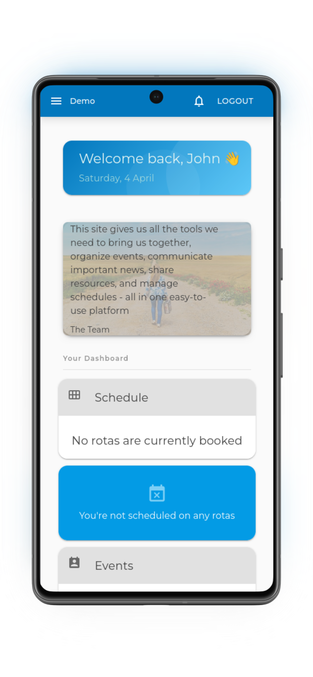 RotaSense events and calendar
